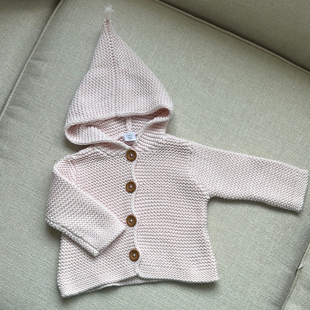 Pink Knitted Baby Cardigan with Hood